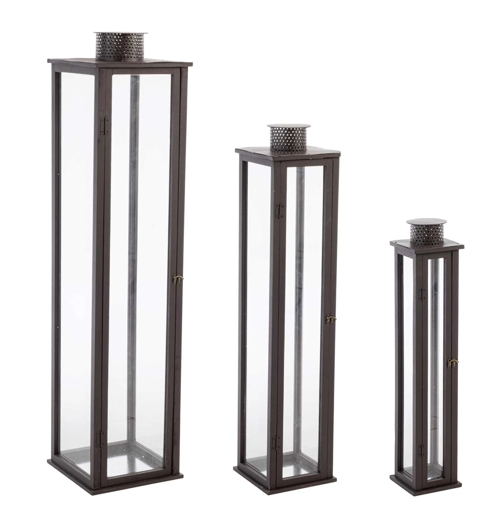 Bizzotto Set 3 Lanterne Torsti Marrone Legno, Vetro e Metallo