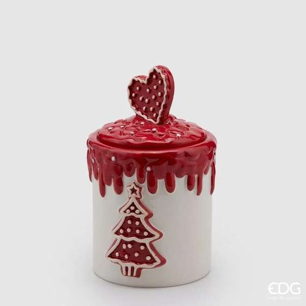 EDG Enzo De Gasperi Contenitore Natale Rotondo con Cuore H 21 Cm D 13 Cm Bianco Rosso