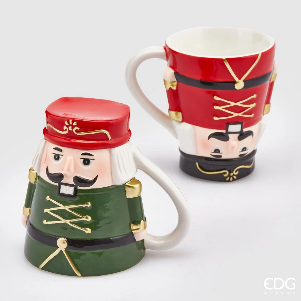 EDG Enzo De Gasperi Tazza Natale Soldatino Rovesciato 2 Pezzi H12 D10 Green Red