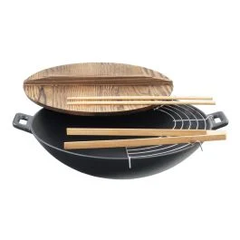 WOK IN GHISA CON COPERCHIO IN LEGNO 30 CM 070356