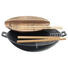 WOK IN GHISA CON COPERCHIO IN LEGNO 36 CM 070357