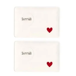 SET 2 PIATTINI PER TAZZA ESPRESSO SORRIDI CUORE ROSSO