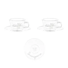 SET 2 TAZZE PIATTINO IN VETRO 100 ML CAFFE