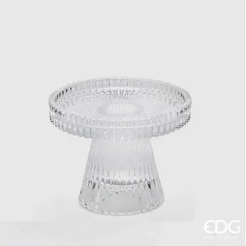 EDG Enzo De Gasperi Portacandela Cono Righe H 7,5 Cm D 9,8 Cm Natural Trasparente