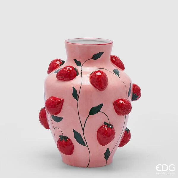 EDG Enzo De Gasperi Vaso Fragole Anfora H 26 Cm D 22 Cm Rosa e Rossa