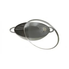 WOK IN GHISA CON COPERCHIO IN VETRO 37 CM GRIGIO GRAFITE