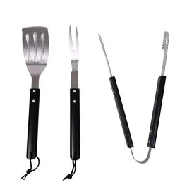 POSATE BBQ 3 PZ NERO INOX LEGNO