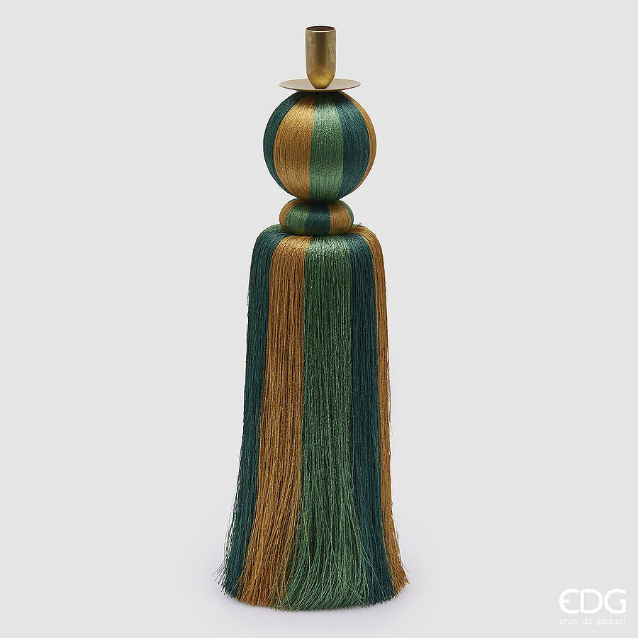 EDG Enzo De Gasperi Portacandela Nappa Natale H 45 Cm Verde Oro