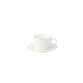 PLISSE TAZZA CAFFE' CON PIATTINO A FALDA CANNELLATA BORDO ORO