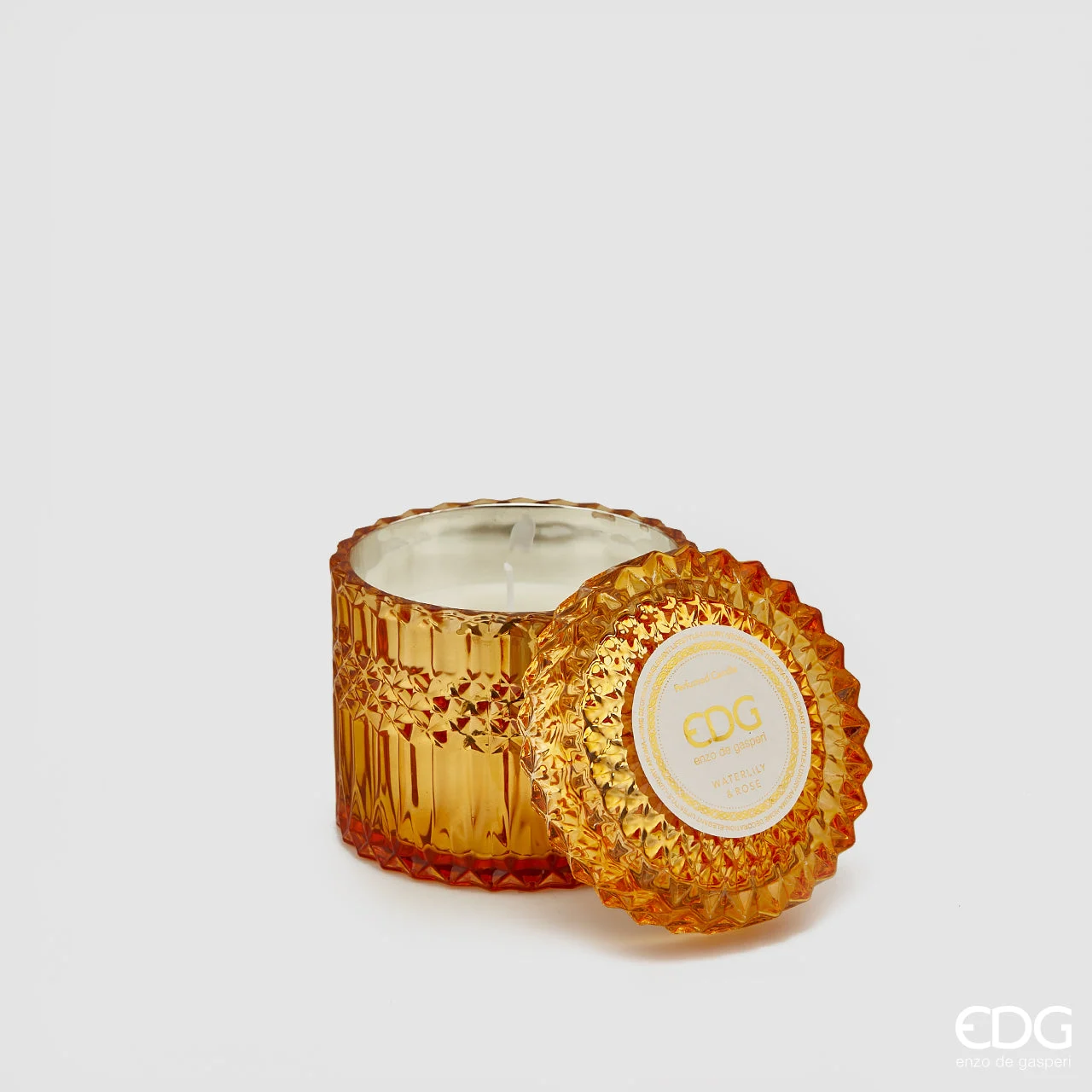 EDG Enzo De Gasperi Candela Crystal con Vaso + Scatola Regalo H 10,5 cm D 10,5 cm Ocra