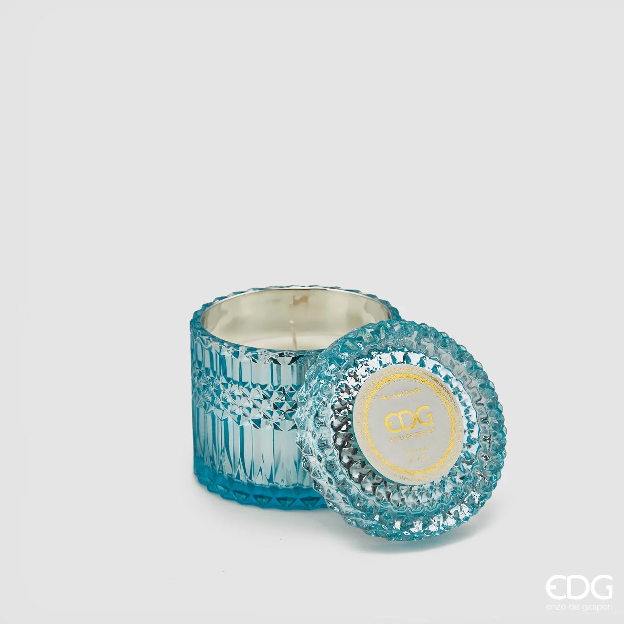 EDG Enzo De Gasperi Candela Crystal con Vaso + Scatola Regalo H 10,5 cm D 10,5 cm Azzurro