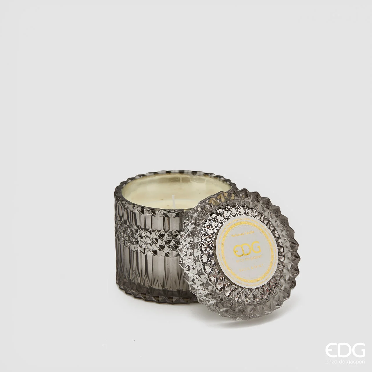 EDG Enzo De Gasperi Candela Crystal con Vaso + Scatola Regalo H 10,5 cm D 10,5 cm Grigio