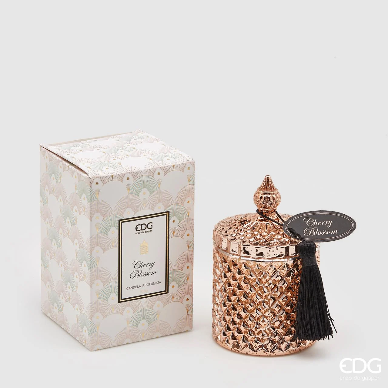 EDG Enzo De Gasperi Candela con Vetro e Nappa H 14 cm D 8 cm Cherry Bloss