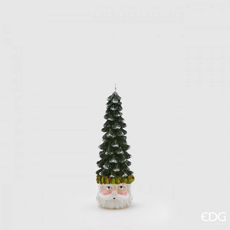 EDG Enzo De Gasperi Candela Babbo Natale Testa Pino H 19 Cm Bianco Verde