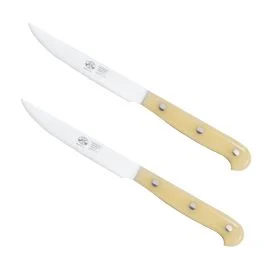 2012 COLTELLO DA TAVOLA FORGIATO MANICO IN METACRILATO BIANCO CONFEZIONE 2 PZ