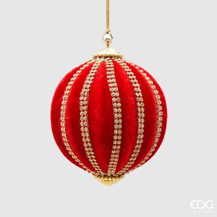 EDG Enzo De Gasperi Palla Natale Spicchi Velluto D 10 Cm Red 1 Pz