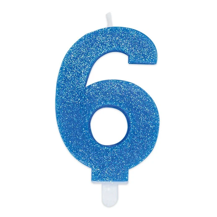 Big Party Candelina Numero 6 Cera Sweety Celeste Glitter