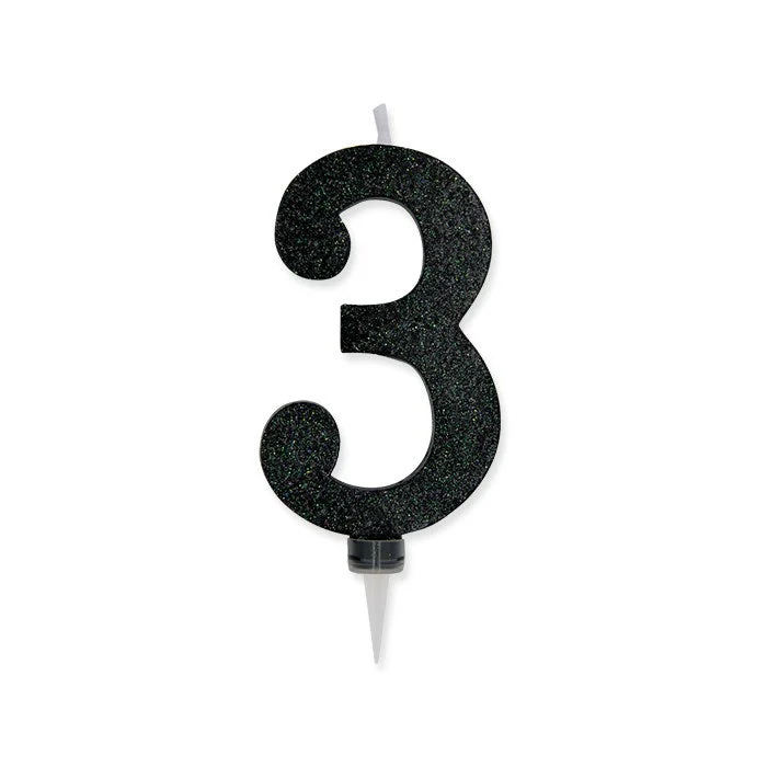 Big Party Candelina Numero 3 Max Cera Sweety Nero Glitter