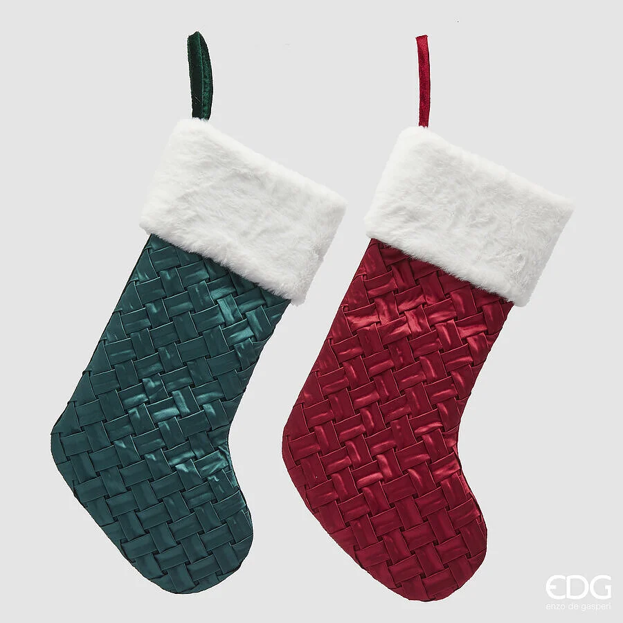 EDG Enzo De Gasperi Calza Natale Intreccio H 56 Cm Green Red 1 Pz