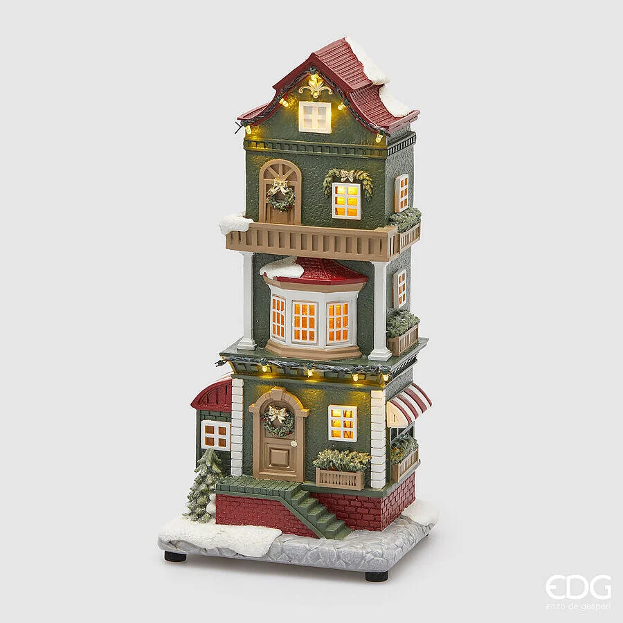 EDG Enzo De Gasperi Decoro Natale Casetta H 36 Cm L 17 Cm L 14,5 Cm Musica Led Green Red