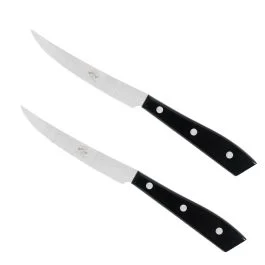 COMPENDIO COLTELLO DA TAVOLA FORGIATO MANICO IN METACRILATO NERO CONF. 2 PZ