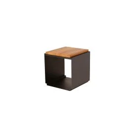 CUBOTTO SGABELLO NERO CON SEDUTA LEGNO