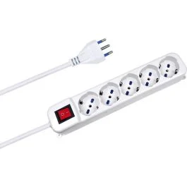 MULTIPRESA CON INTERRUTTORE 5 PRESE TRIVALENTI (SCHUKO/10/16A) SPINA 16A - BLIST