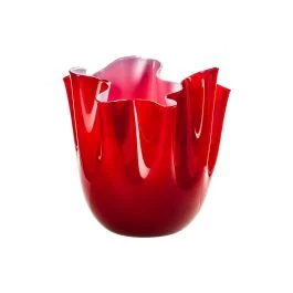 VASO FAZZOLETTO OPALINO D.20 CM ROSSO INTERNO ROSA OPACO H.24 CM