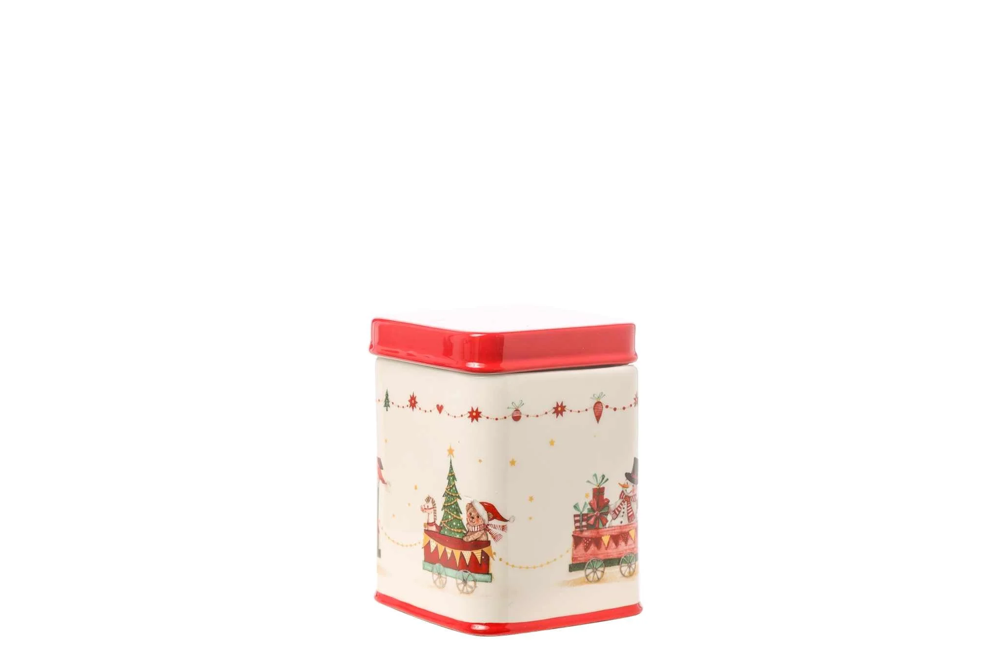 ARPIMEX Contenitore Natale Decorato 9 x 9 x 12 Cm Bianco Rosso