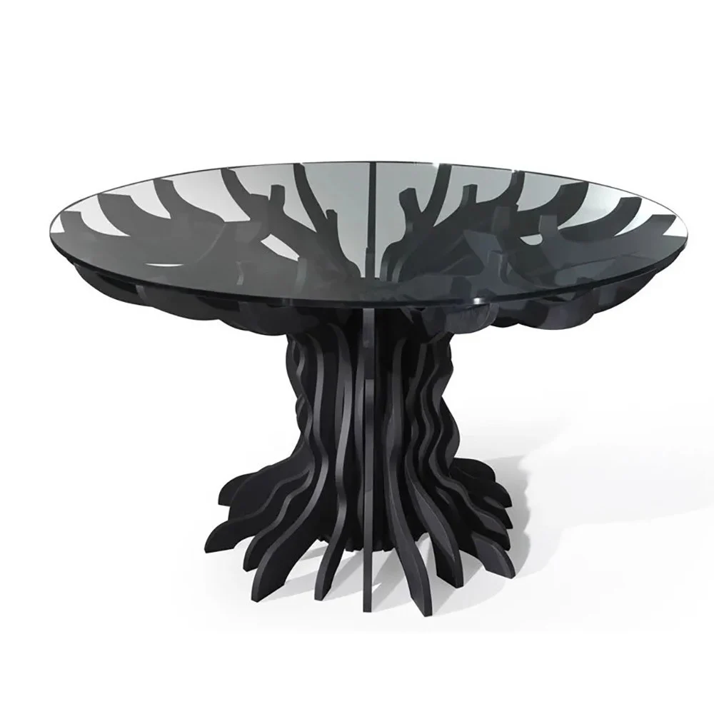 Albedo design Tale tavolo con base in legno di betulla e piano in vetro temperato