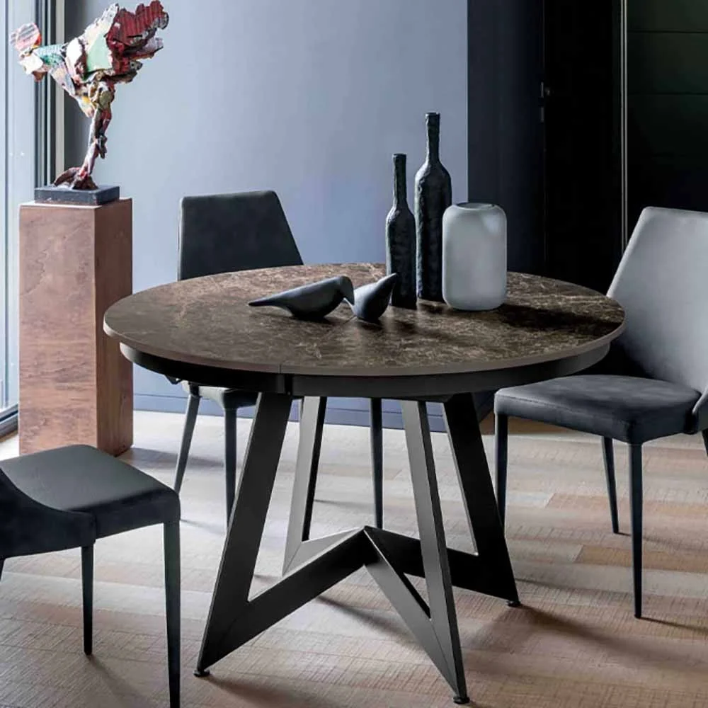 Altacom Venus tavolo rotondo allungabile con piano in ceramica effetto emperador