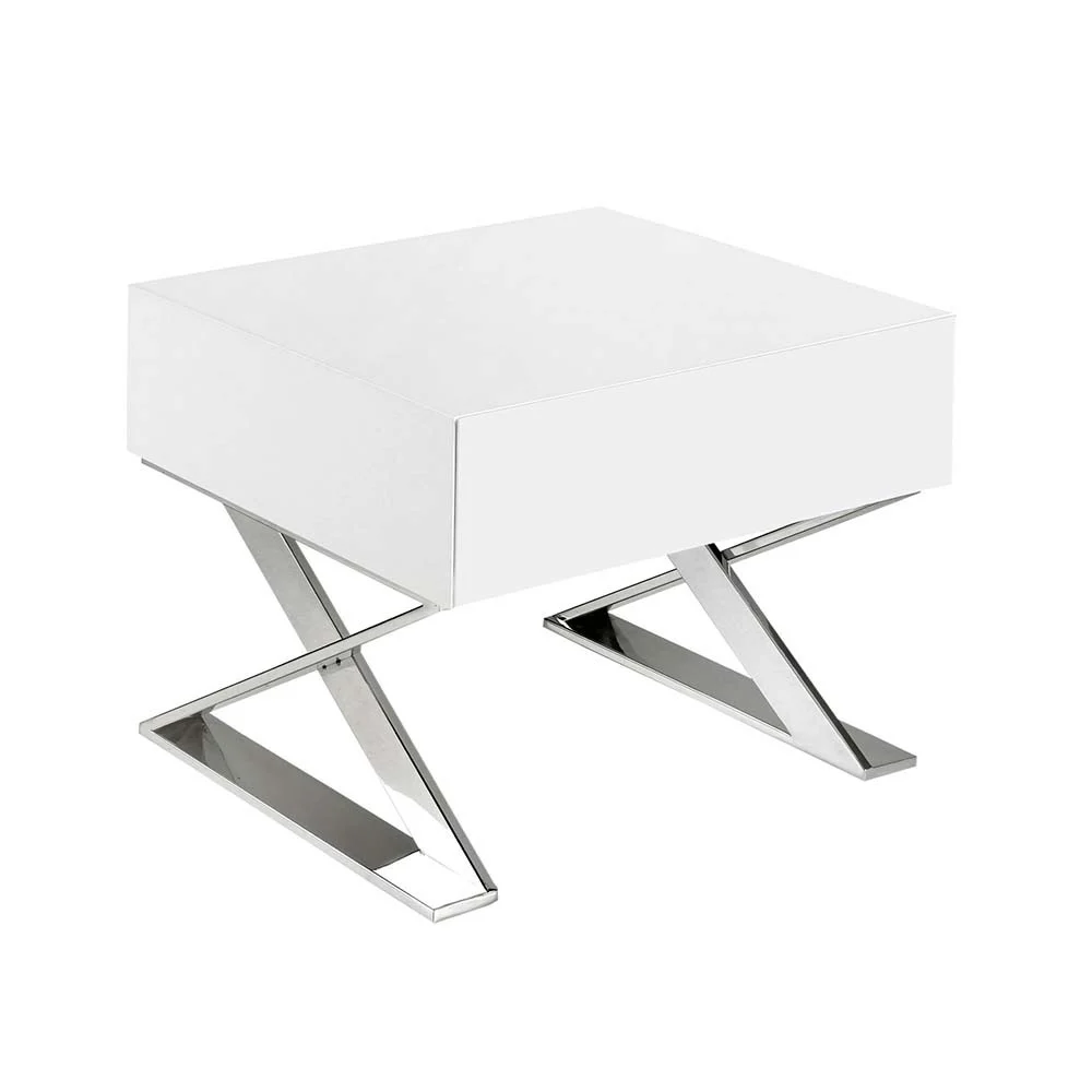 Angel Cerda comodino 7007 in legno MDF bianco e acciaio cromato
