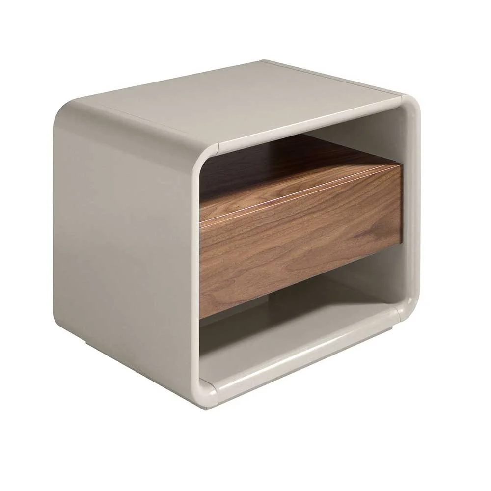 Angel Cerda comodino 7134 dalle linee stondate in legno MDF grigio e color legno noce naturale