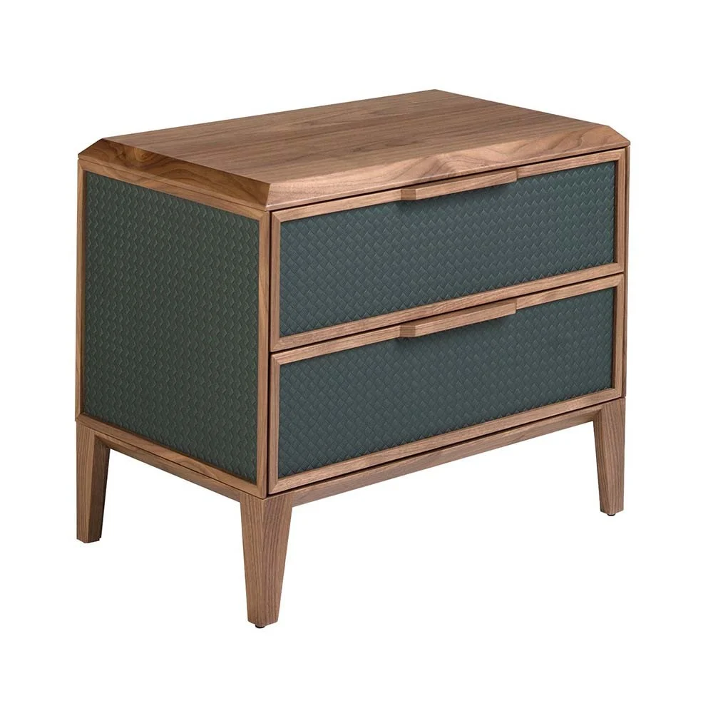 Angel Cerda comodino 7149 in legno color noce naturale e motivo in pvc verde