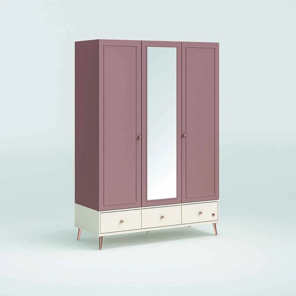 Cilek Armadio  Elegance a 3 ante in legno rivestito in laminato, colore rosa
