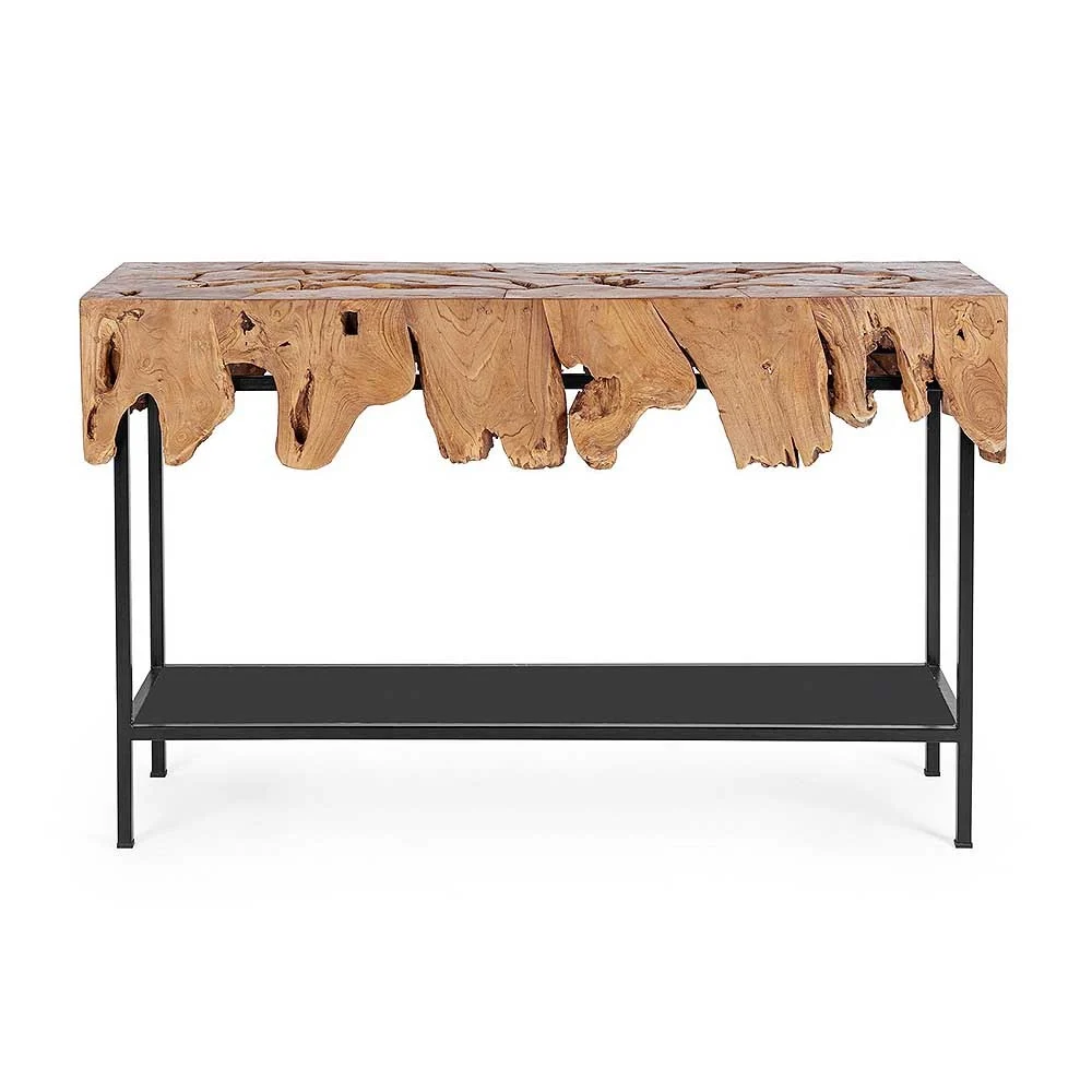 Bizzotto consolle 1P Grenada con piano in radice di teak e struttura in metallo verniciato