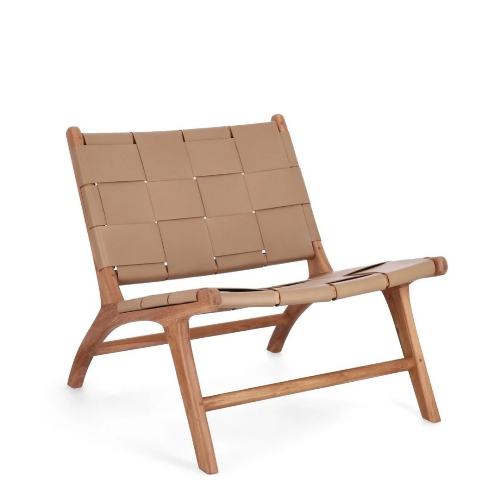 Bizzotto Poltrona Joanna realizzata con struttura in legno di Teak e rivestimento in vera pelle piano fiore