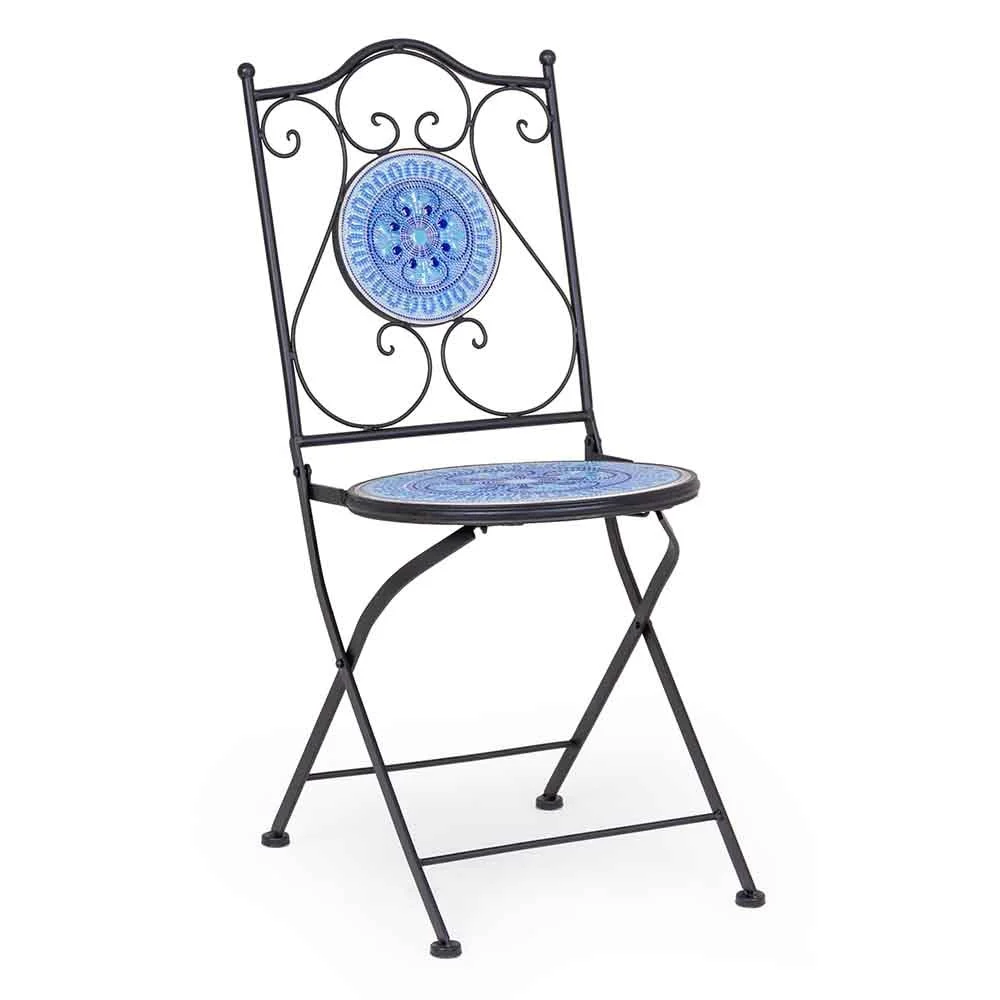 Bizzotto sedia Bisanzio con struttura in acciaio trattato per l'esterno, con seduta e schienale con decoro in ceramica