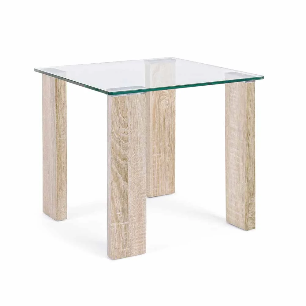 Bizzotto tavolino da salotto New Arley Nature con gambe in MDF e piano in vetro temperato