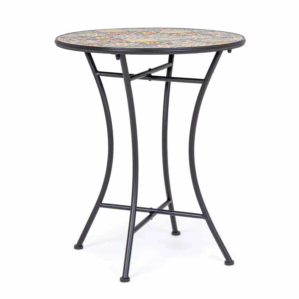 Bizzotto tavolino Naxos con struttura in acciaio trattato per l'esterno, piano in ceramica decorato