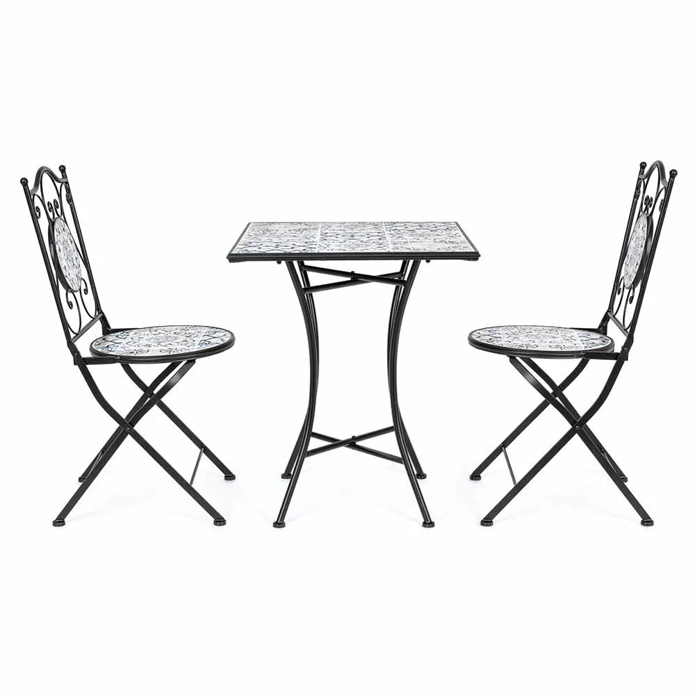 Bizzotto set da esterno Erice con struttura in acciaio e ceramica decorata