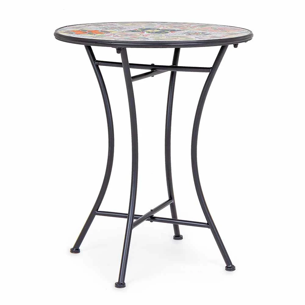 Bizzotto tavolino Paloma con struttura in acciaio trattato per l'esterno, piano in ceramica decorato