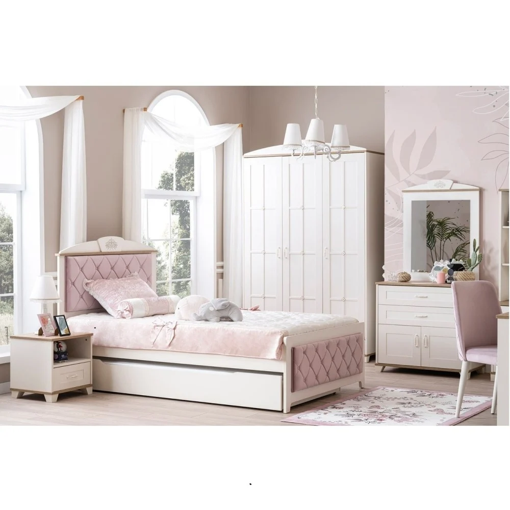 Cameretta completa per bambine New Frezya con letto, armadio, comodino, como e specchio