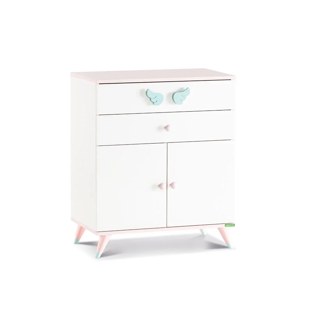 Cassettiera Linea Unicorno a 2 ante e 2 cassetti con graziose rifiniture motivo Unicorno