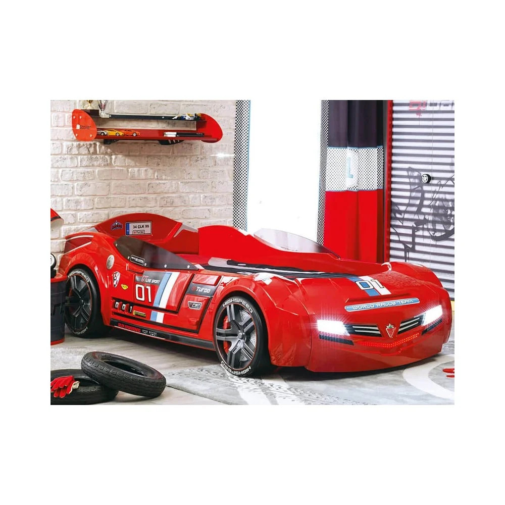 Cilek letto a forma di auto Biturbo in Abs Antigraffio, Disponibile nei Colori Rosso e Bianco