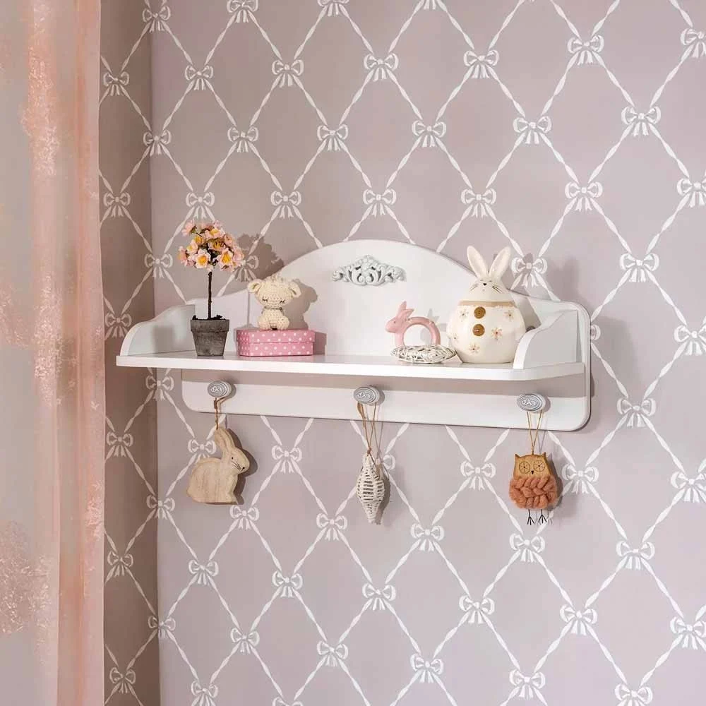 Cilek mensola scaffale a muro con appendiabiti Baby Romantic in legno decorato