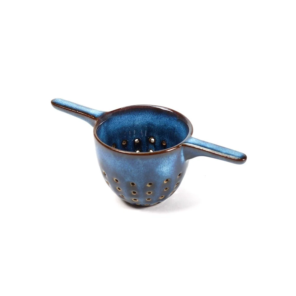 Colino da tè in puro smalto blu scuro