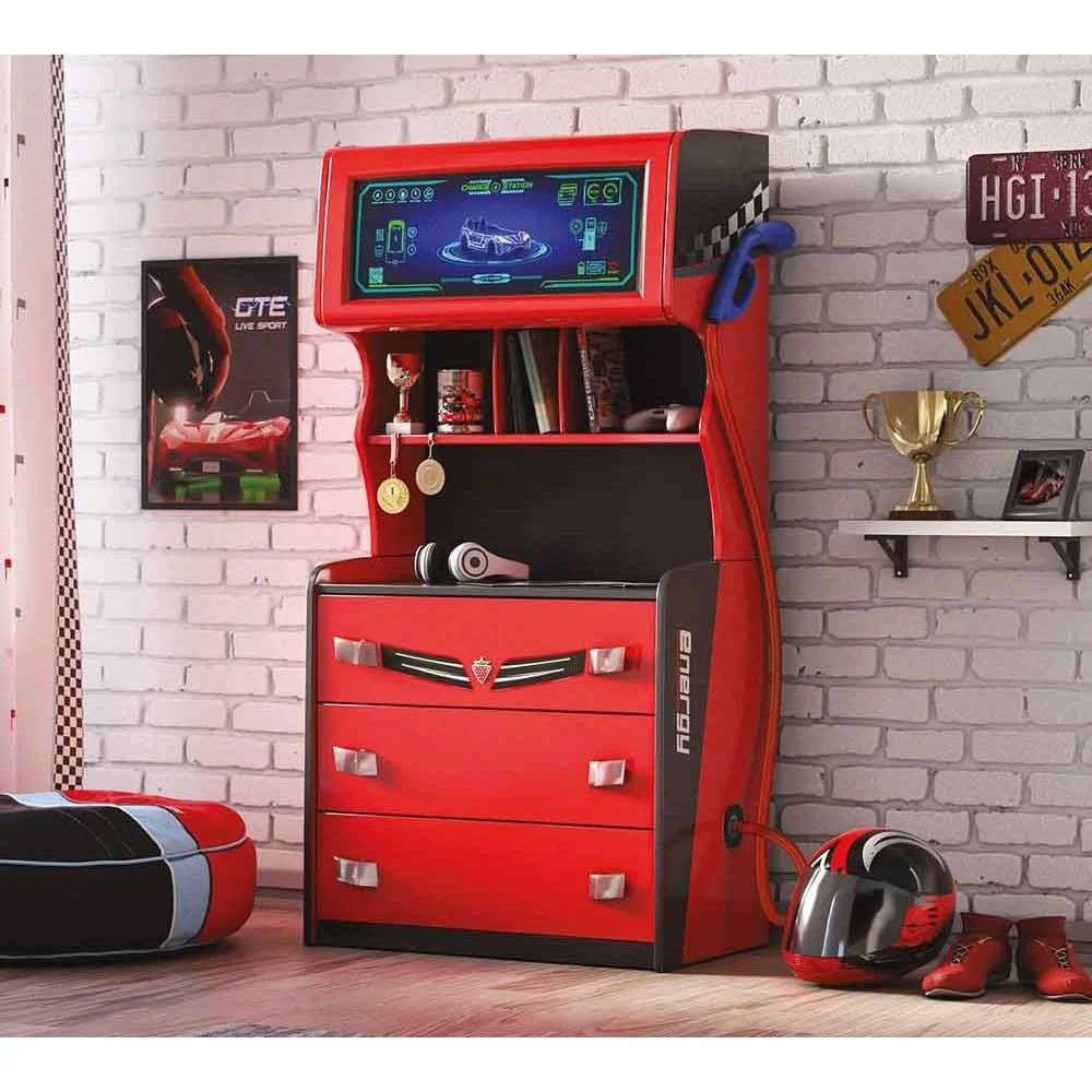 Cilek Como'  Champion Racer con Libreria con Pompa di Benzina, Color Rosso e Antracite