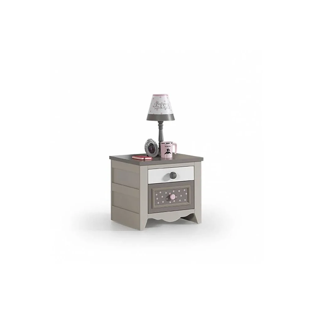 Comodino Pretty con due Cassetti, Colore Bianco con Decorazioni