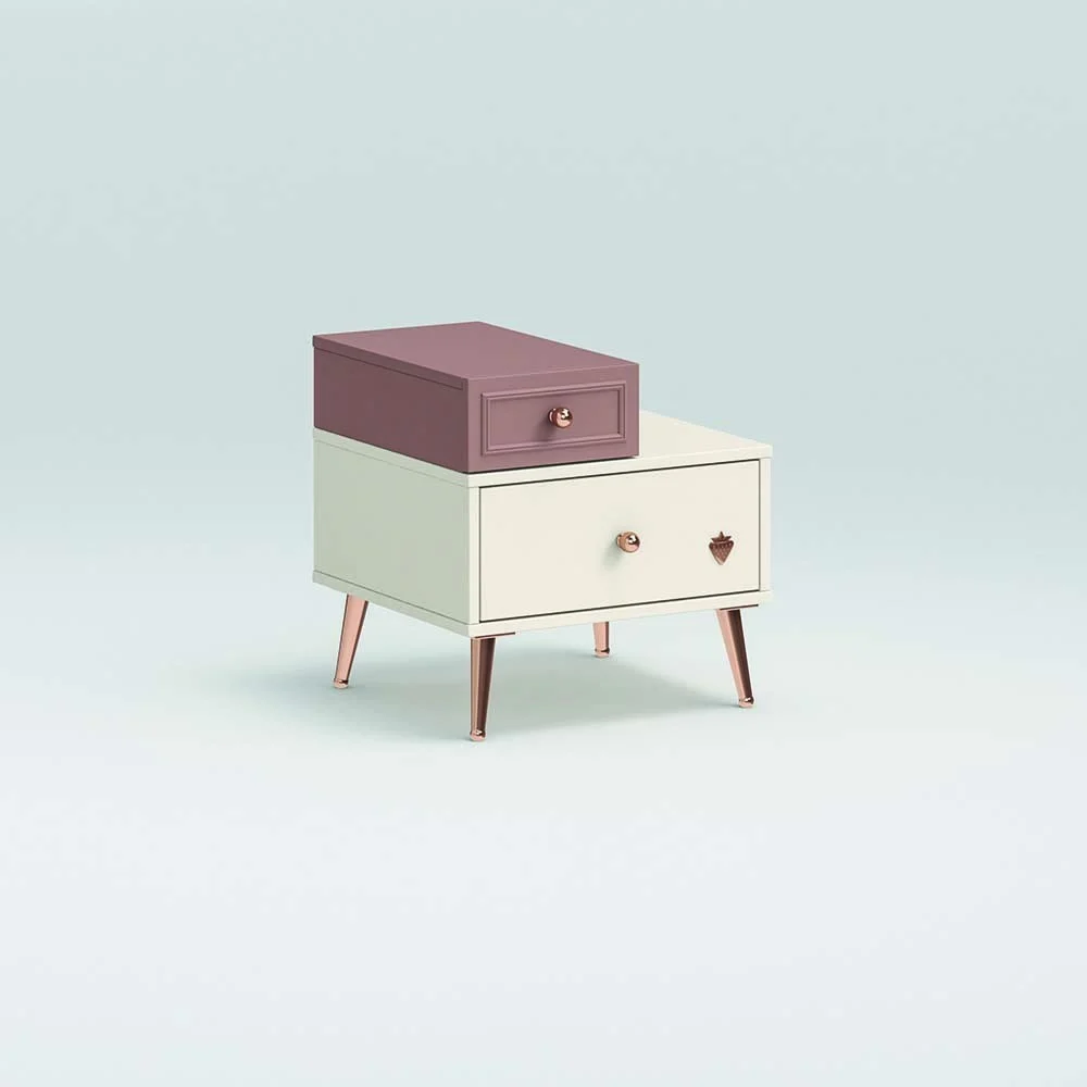 Cilek Comodino Elegance con due Cassetti in Laminato Bianco e Rosa